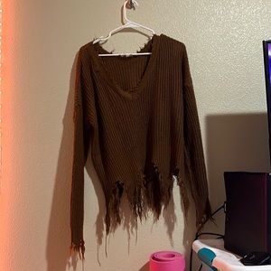 Brown distressed sweater
